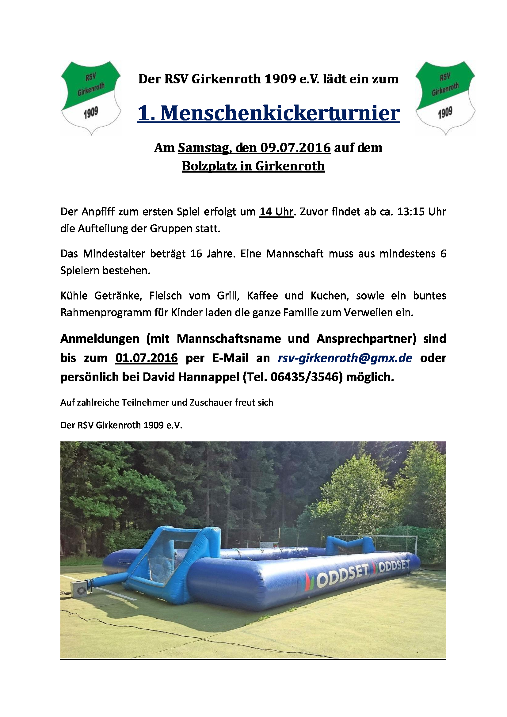 Werbeplakat Menschenkickerturnier 09.07.2016