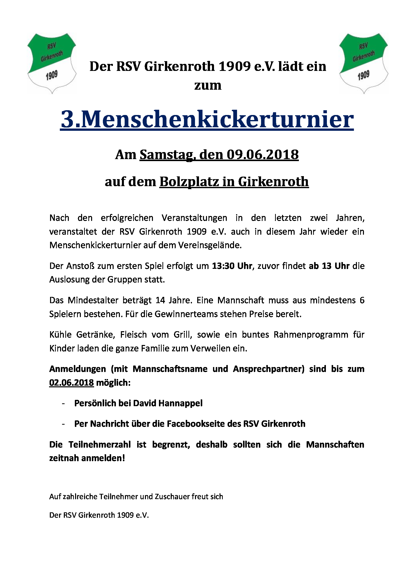 Werbeplakat Menschenkickerturnier 09.06.2018